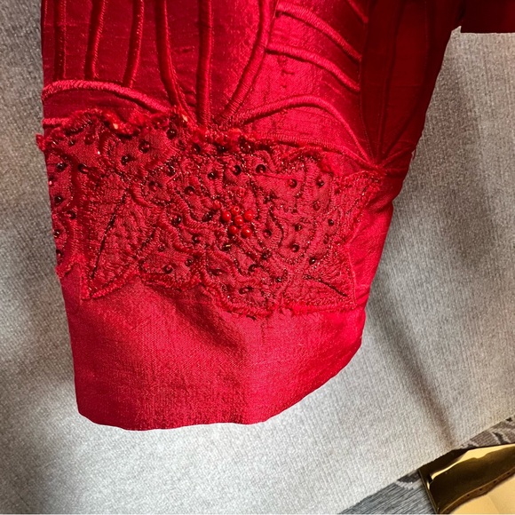 Anage Silk Red Embroidered Dress Jacket Women’s Size XL - Picture 10 of 14